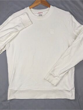 Topo Designs Sweatshirt Mens Medium White Organic Cotton Crewneck Logo Pullover